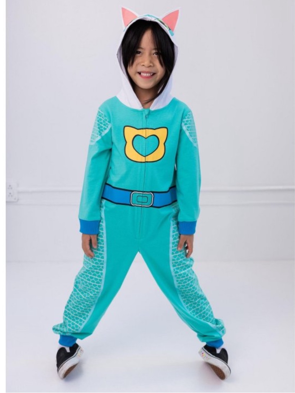 Disney Super Kitties Toddler Bitsy Zip Front Hooded Coverall Costume Teal Sz 2T